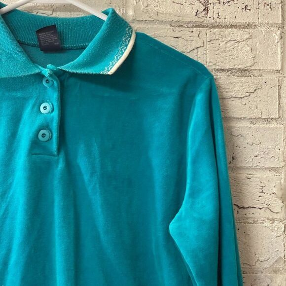 South Pint Janttzen 70s vintage Green/Blue velour Sweatshirt Top M - Picture 2 of 9
